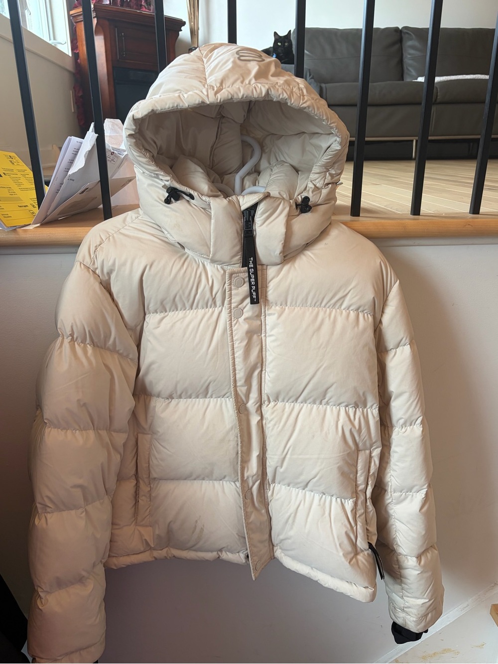 Aritzia Cream Quilted Puffer Jacket with Hood